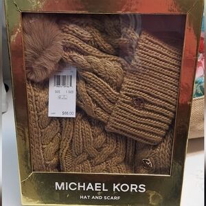 Michael Kors Tan Hat and Scarf Set